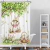 Waterproof Easter Theme Shower Curtain Bunny Easter Eggs Floral Basket Watercolor Check Pattern Design Spring Bathroom Decor