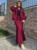 2024 Autumn Casual Solid Color Slim Fit Sweatshirt & Fishtail Skirt Two-Piece Set