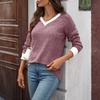Women's Casual And Fashionable V-neck Contrast Color Long-sleeved Top