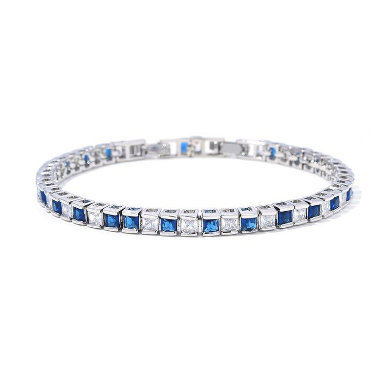 Prinzessin Fang Farbverlauf Edelstein Regenbogen Voll Diamant Kette Platiniert Platinfarbe Saphir Zirkon Temperament Armband Damen