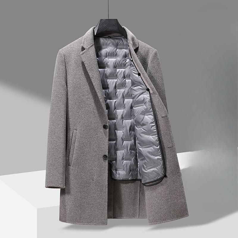 

Осенне-зимнее мужское двухстороннее шерстяное пальто средней и длинной длины, деловое повседневное пальто с пуховой подкладкой, пальто 195 хаки