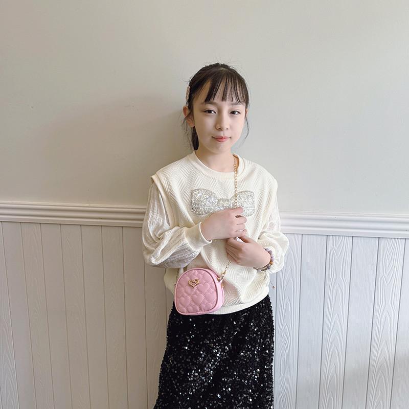 Spring Embroidered Heart Kids Shoulder Bag With Chain For Girls And Boys