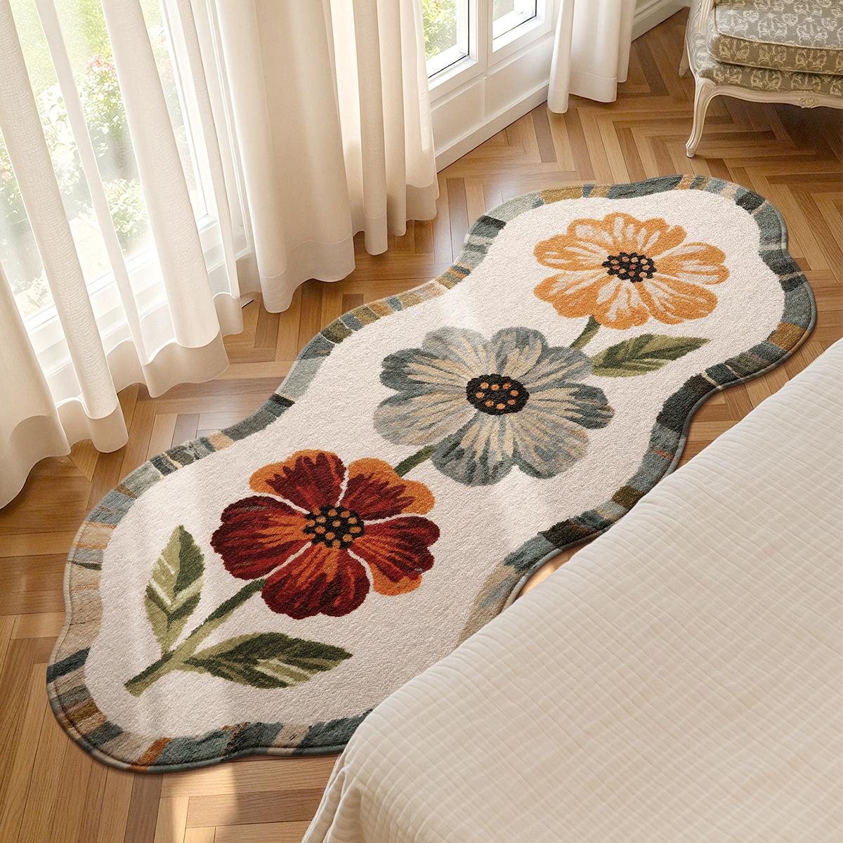 

Мягкий Пушистый Коврик-Дорожка Полиэстер Цветочный Коврик с Красными и Белыми Цветами, Бежевый Прикроватный Коврик для Коридора Спальни Гостиной Домашний Декор 50*110cm