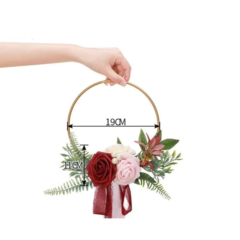 Metal Rose and Eucalyptus Wreaths Rose Flower Hoop Wreath  Front Door Wall Decor