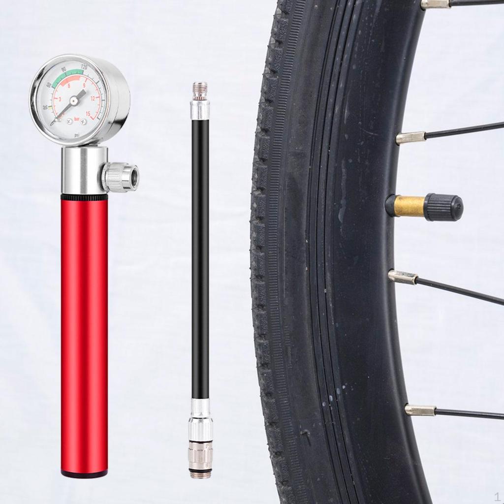 Bike Pump Bicycle Inflator with Gauge High Pressure Ball Needles Tire Portable