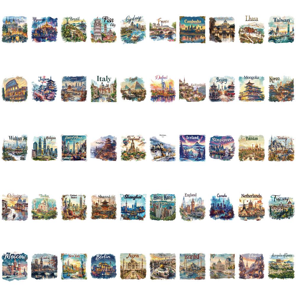 50pcs Famous City Stickers Travel Postcard DIY Gift Graffiti PET Decal for Phone Luggage Laptop Scrapbook Waterproof Sticker