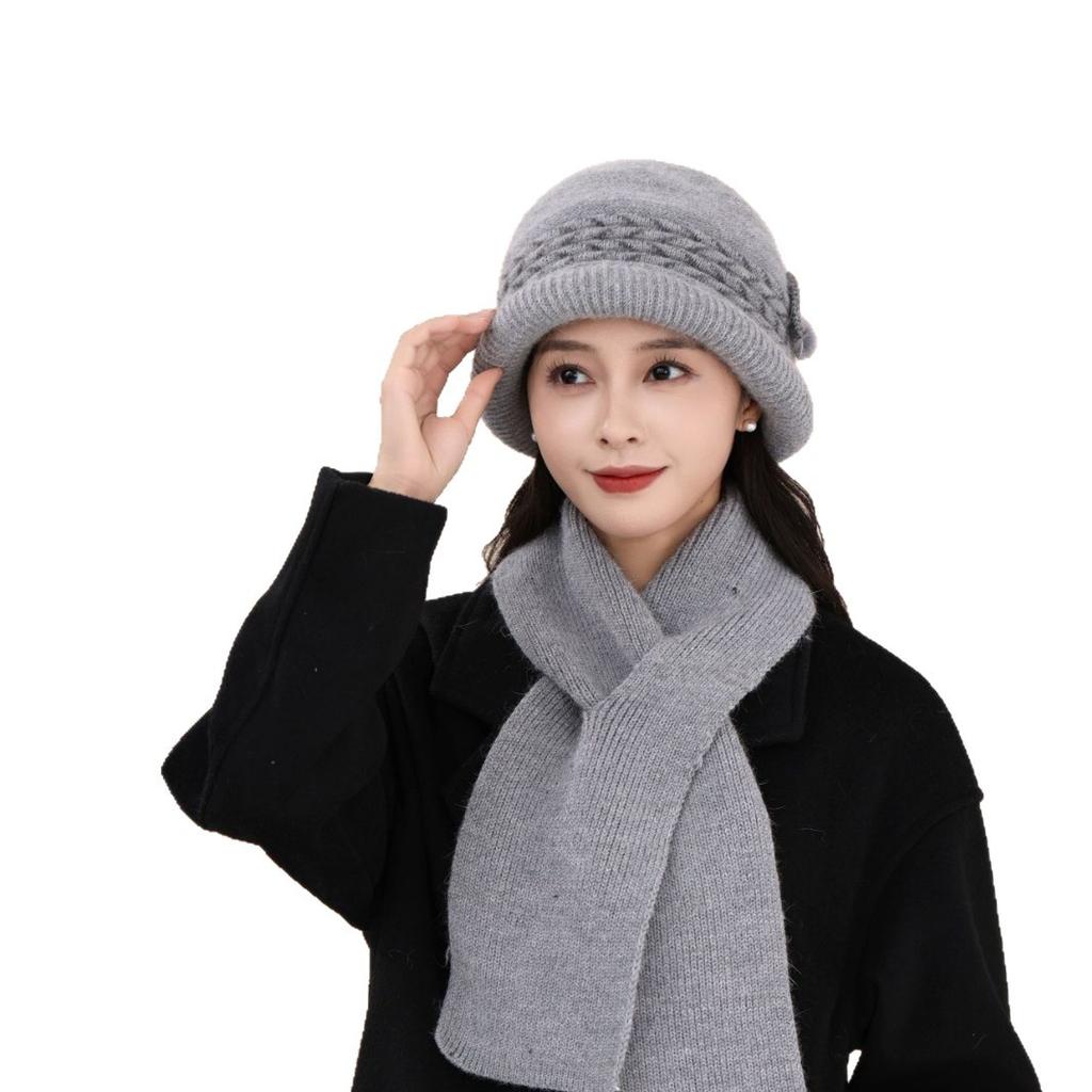 New Winter Pot Hat Rabbit Hair Women Winter Warm Plus Velvet Thickened Wool Knit Hat Fashionable Ear Protection