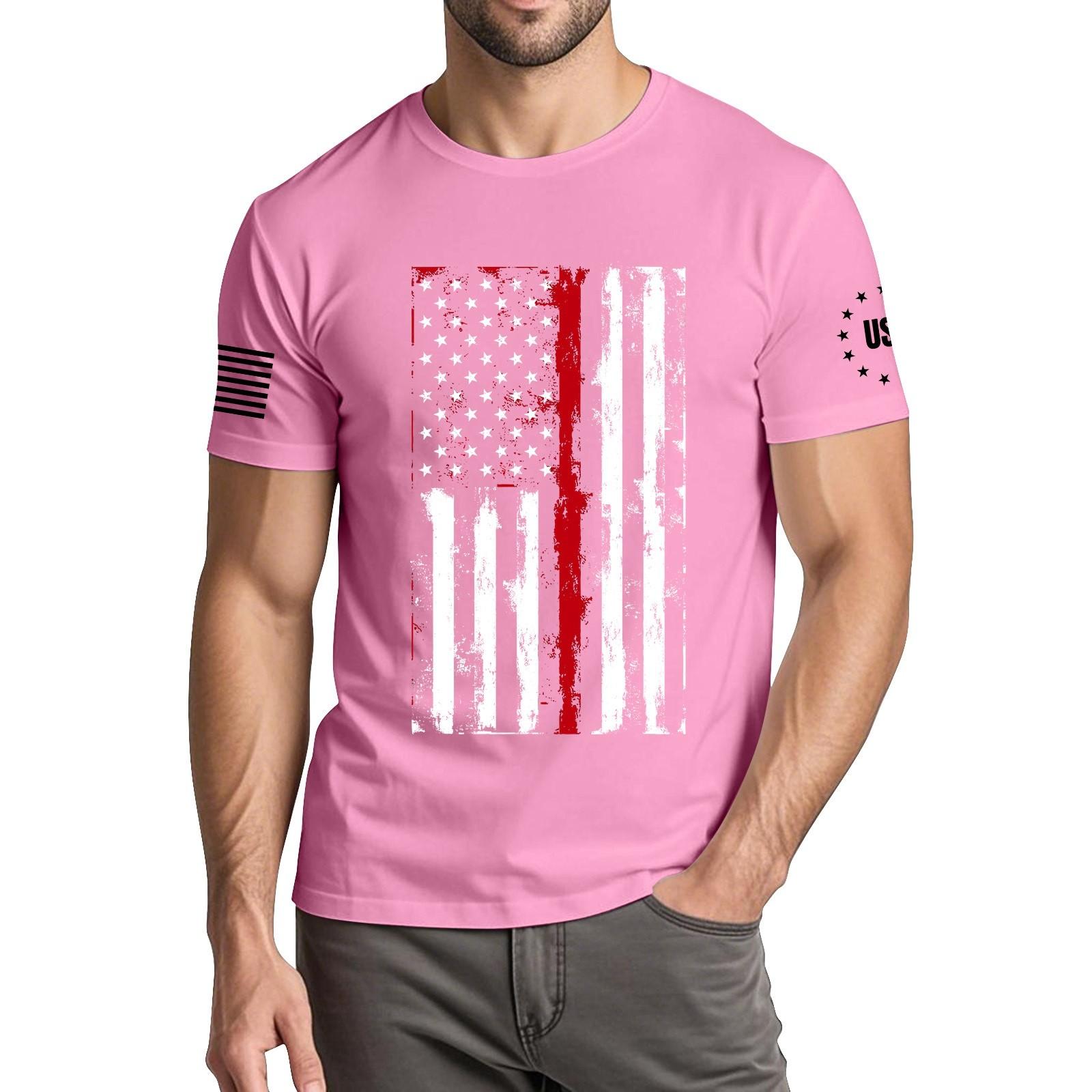 

Чоловіча модна повсякденна футболка з круглим вирізом та коротким рукавом з принтом до Дня Незалежності XL рожевий