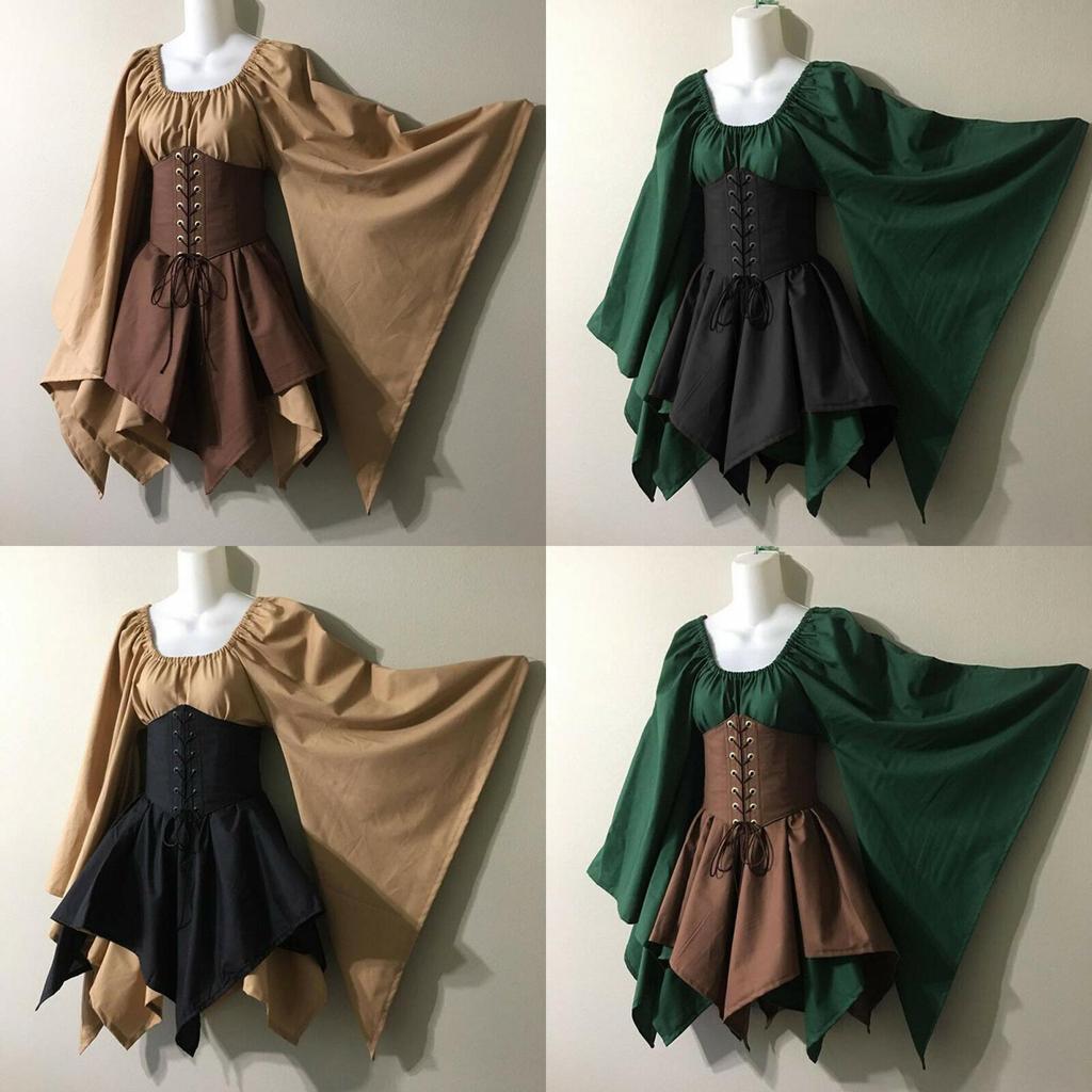 Elegantes Mittelalterliches Damen Waldelfen Feenkleid Korsett Set Perfekt für Halloween