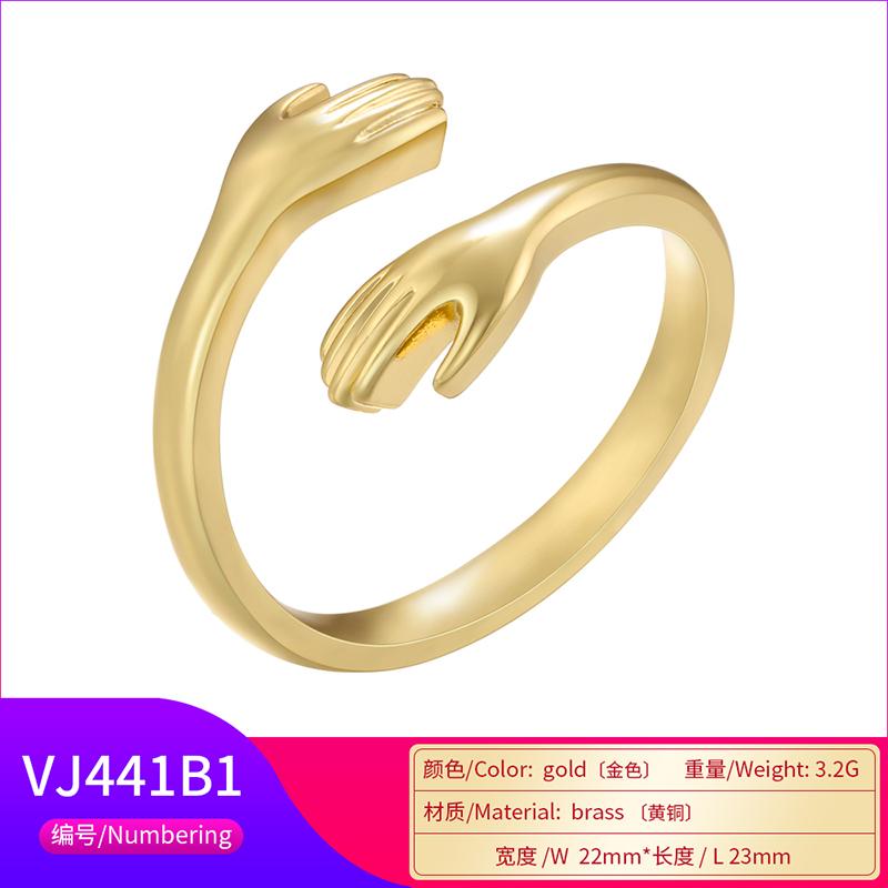 Vintage Love Hugging Hands Couple Ring For Men & Women Always With You Forever Adjustable Open Cuff Rings :VJ441