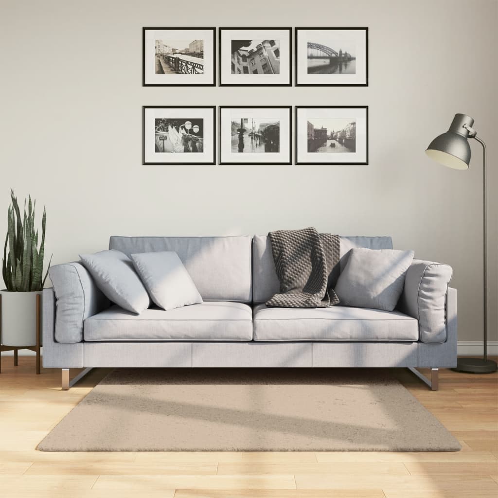 HUARTE Short Pile Rug Soft and Washable Sand Color 120x120cm