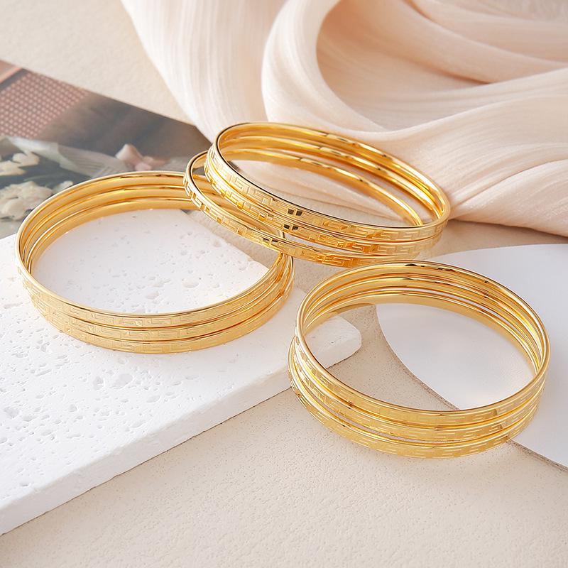 Stainless Steel Three-Piece Set: Plain Ring Bracelet Patterned Titanium Steel Non-Fading Bracelet