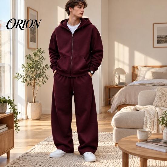Casual Loungewear for Men Tracksuit 2 Pieces Set, Hoodie Coat Drawstring Sweatpants Breathable Sportswear Outdoor Activities Workout Outfit,