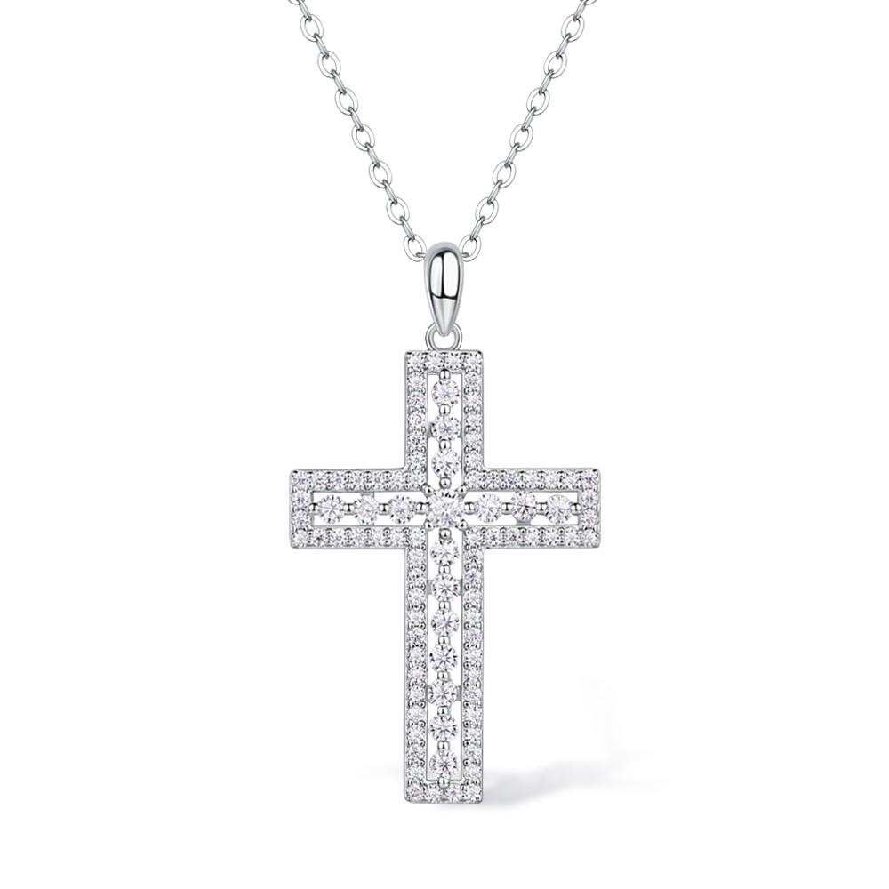 New 2.5mm Moissanite Cross Pendant Necklace for Women Original S925 Sliver Collar Neckalces Trend Goth Party Wedding Jewelry