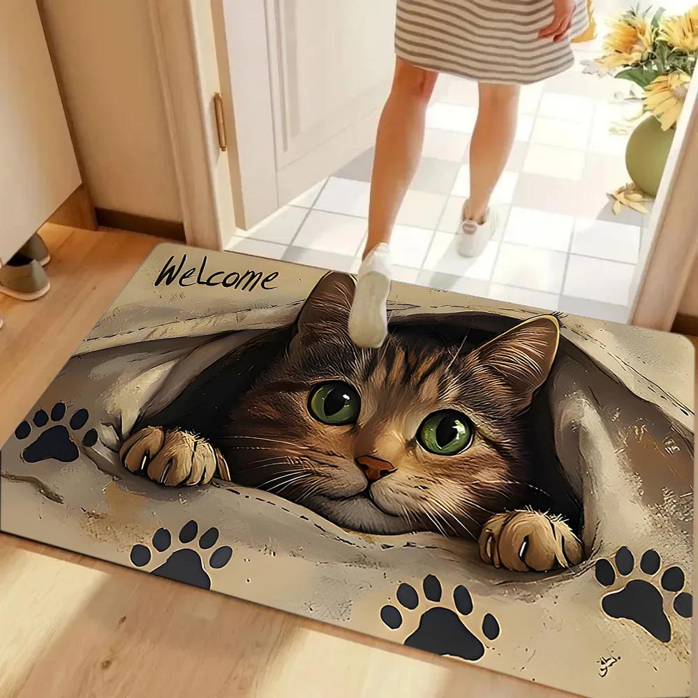 Funny Cat 3D Hole Carpet Welcome Floor Mat Cartoon Animal Rug for Home Entrance Decoration Door Mat Welcome Mat Kitchen Mat