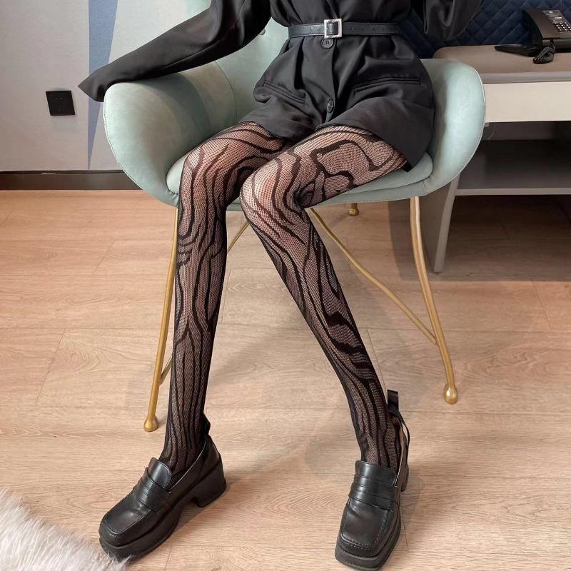 Style Fishnet Stockings Women Striped High Waist Fishnet Tights Summer Fishnet Hollow Floral Thigh High Pantyhose