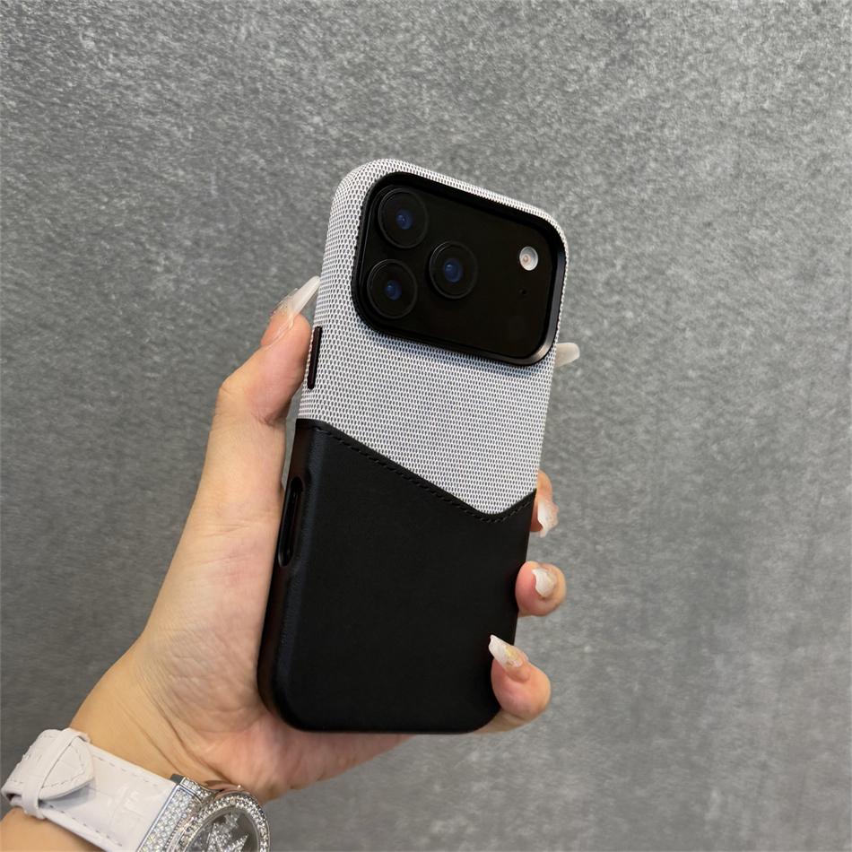 For 17pro Orange Hit Color Card Case For For Iphone 17 1 16 Pro Max 14 13 12 Magnetic Wireless Charge Flax Leather Cover