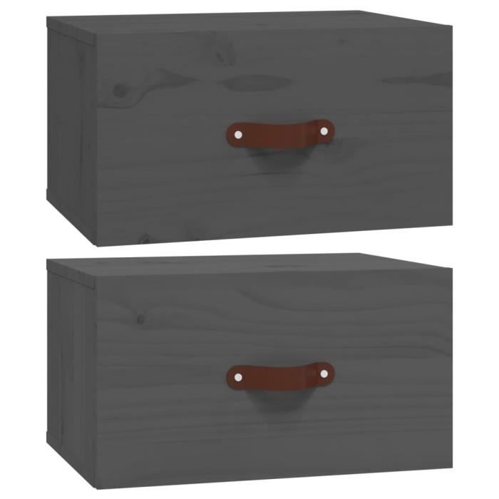 820991 vidaXL Tables de chevet murales 2 pcs Gris 40x29,5x22 cm