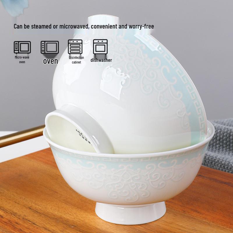Qiao Yan Bone China High-Footed Bowl - Anti-Scald Ceramic Rice, Noodle, Porridge, and Soup Bowl with Underglaze Color.