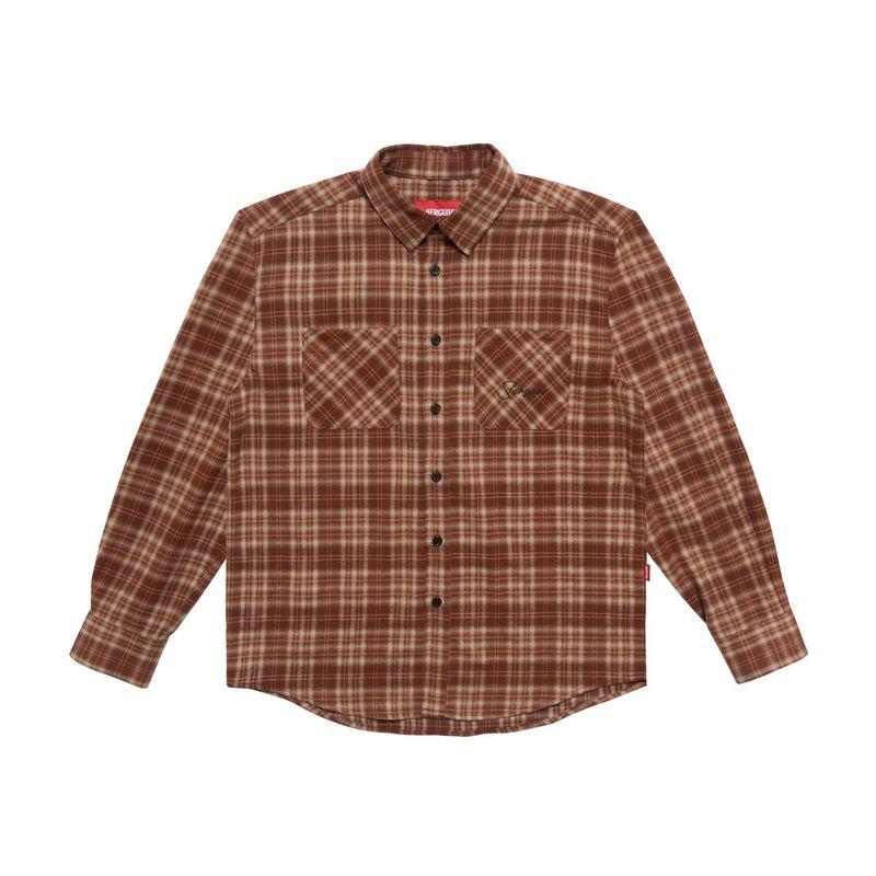 

[Clearance Pure Benefits] Quality-Type Closed Eyes into American Sanding Long sleeve Loose Casual Plaid Plaid Shirts Coffee grid 2XL