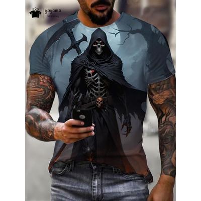 חולצת טי שרט גברים רטרו גולגולת 3D קיץ חיצוני גברים שרוול קצר טי טרנד אופנה בגדי גברים אוברסייז טופים גברים צווארון עגול
