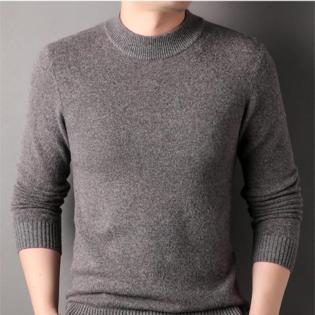 Men's Thick Wool Sweater - High Quality Winter Half-High Neck Base Layer