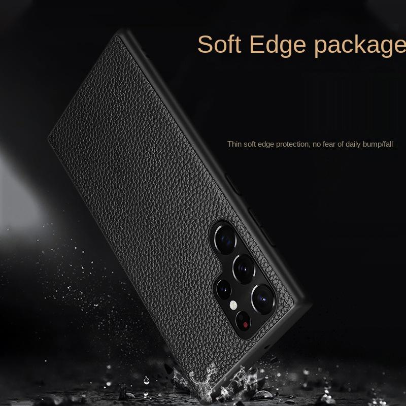 Lychee Pattern Genuine Cowhide Leather Case For Samsung Galaxy S25 Ultra S26 S24 Plus S23 S22 S21 Note 20 Ultra Protective Cover