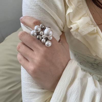 Fashion Multi-layer Pearl Fringed Ring Exaggerated Light Luxury High-end Index Finger Ring Niche Individual Cold Wind Hand Jewelry