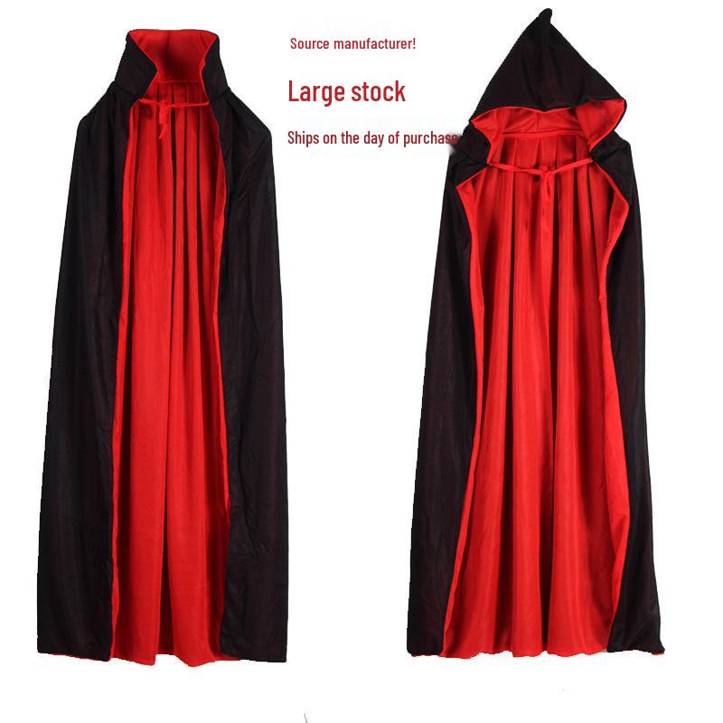

Double-Layer Black & Red Cape for Halloween, Party, Vampire, Grim Reaper, or Christmas Costume Double-Layer Stand Collar 90cm