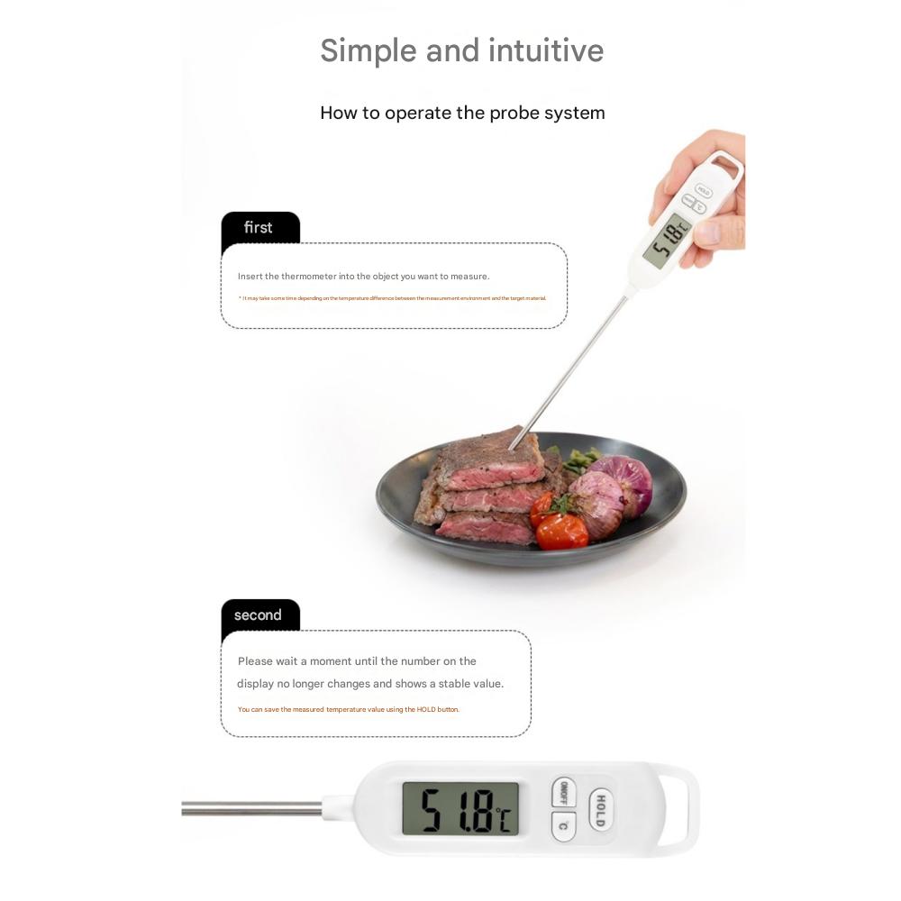 Food-grade digital probe cooking thermometer (probe cover and battery included)