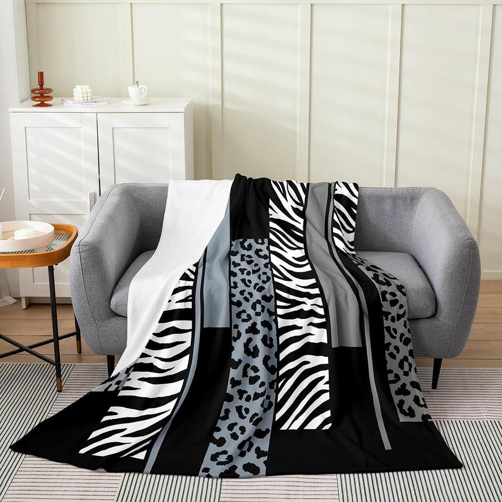 Feelyou Luipaard Zebra Pluche Plaid x Kinderen Cheetah Roze Wit Zwart Flanel Fleece Alle Seizoenen Ademend Bed Deken Anima