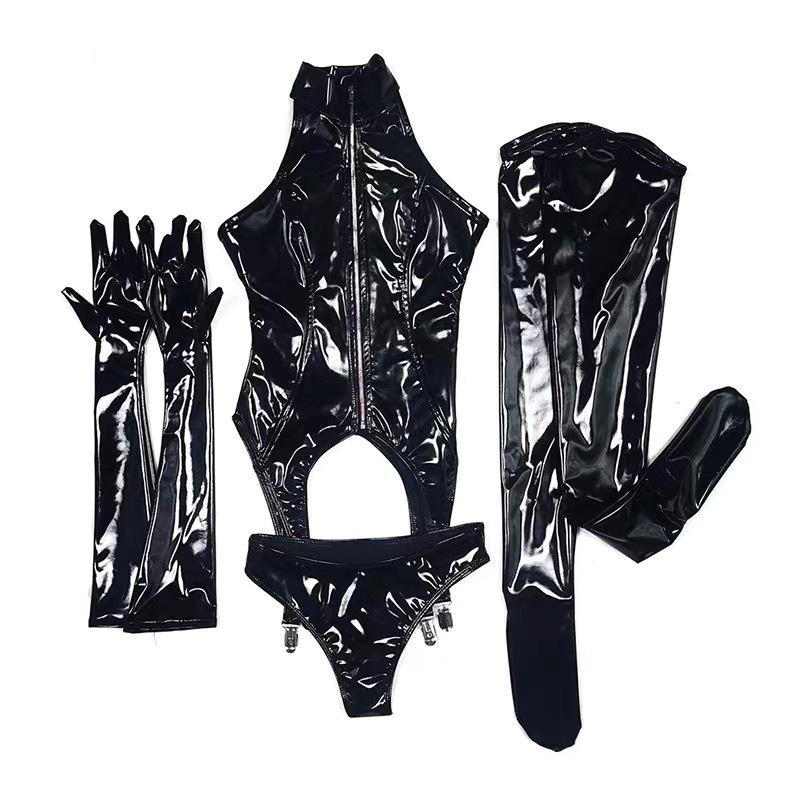 Spot New Four-Sided Stretch PU Leather Swimsuit Anime Cosplay Stage Tights