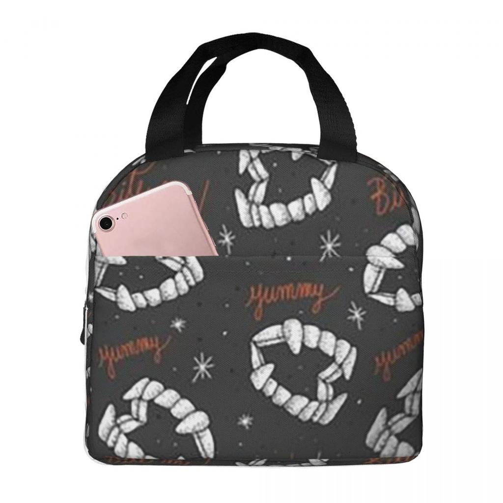 Tooth Halloween Zombie Pattern Insulated Lunch Bag for Women Office Cooler Thermal Food Box Tote Portable Lunch Boxes Container