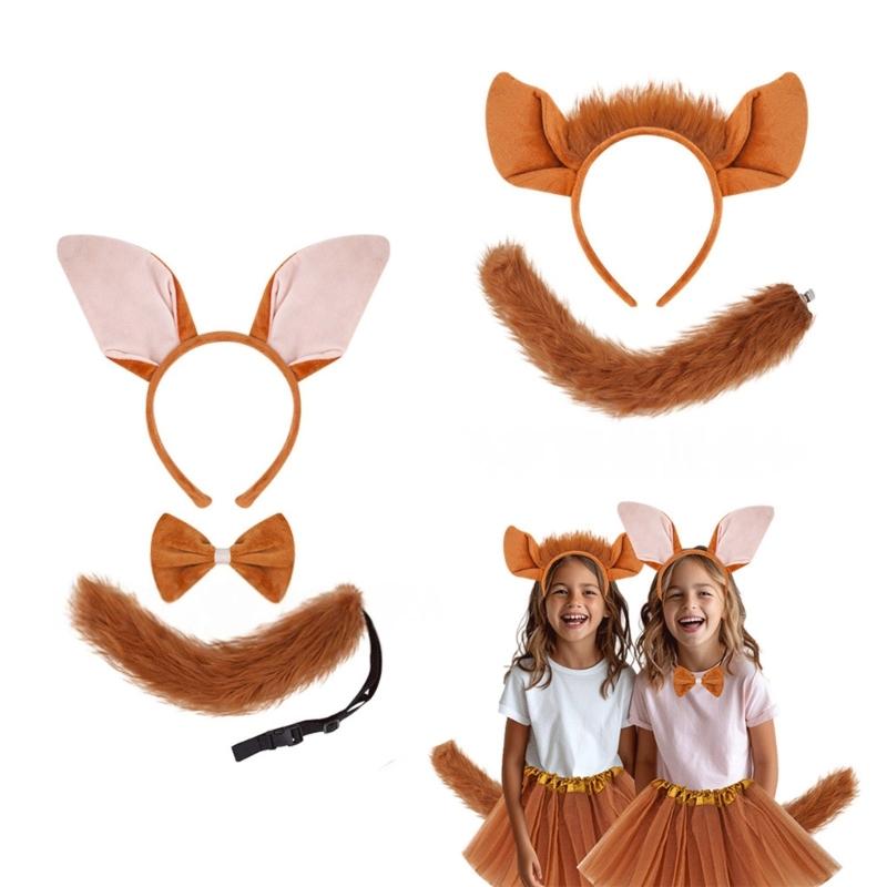 Foxes Costume Foxes Ears Headband Tail Bowite Animal Fancy Costume Kit Accessories Adult Kids Halloween Cosplays Props