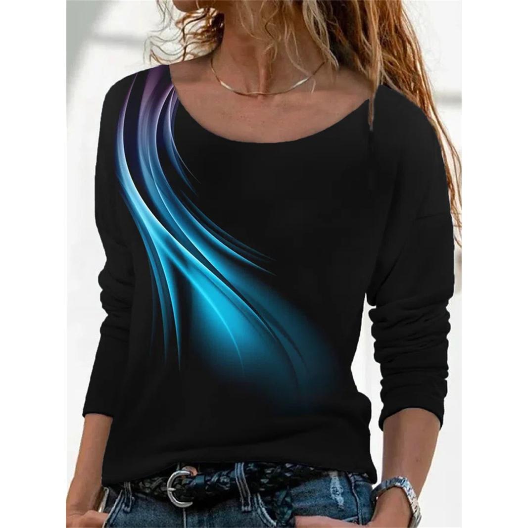 

Женские осенние футболки с круглым вырезом, повседневные футболки с геометрическим 3D рисунком, свободный топ с длинными рукавами, винтажная футболка с принтом больших размеров L