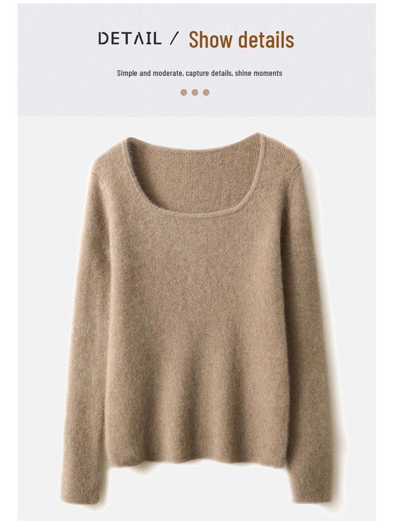 Slim Fit U-Neck Cashmere Sweater: Women's Elegant Spring/Autumn Knitwear Pullover