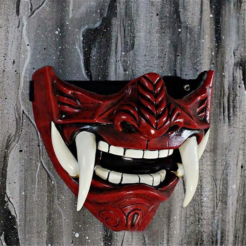 BEPAN Prajna Mask Demon Japanese Ghost Warrior Blue-faced Shura Ninja Full-face Script Kill Prop Male Halloween Costume