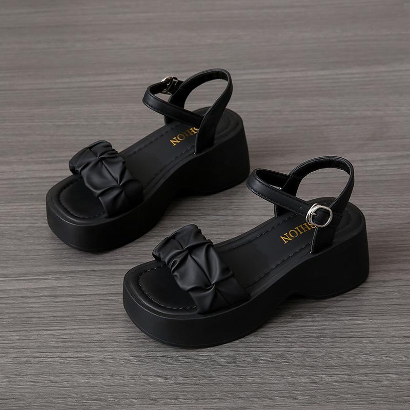 

Platform soft leather sandals women s 2025 new summer casual versatile thick heel beach sandals 40 чорний