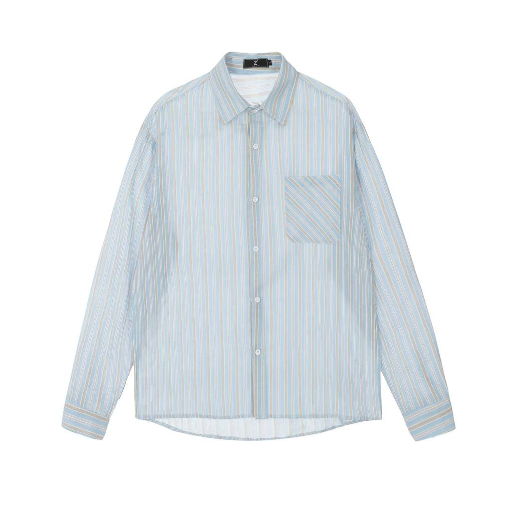 2024 Pruhované tričko s dlouhým rukávem v japonském hongkongském stylu, volné tričko pro chlapce, letní trendy, všestranný ležérní kabát