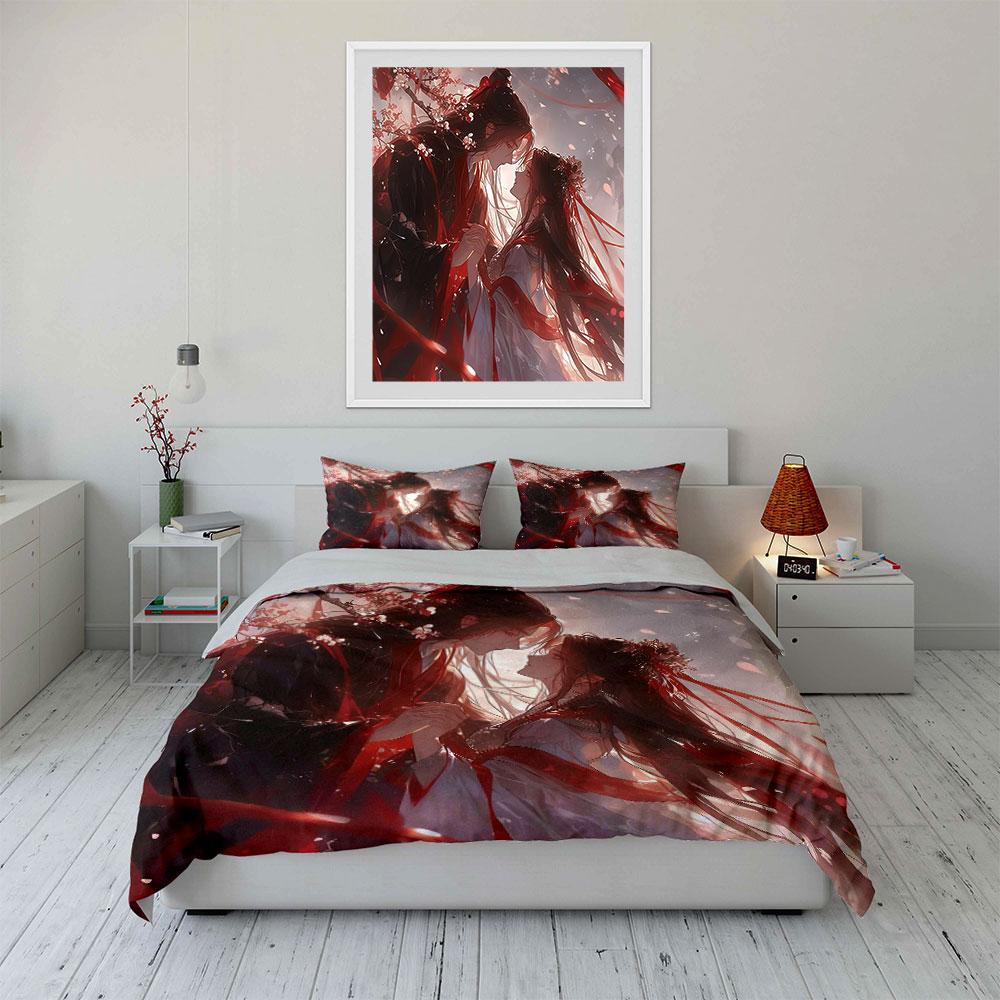 Romantic Anime Decor Set Bedding Set with 1 Duvet Cover 2 Pillowcases Single Double King Queen Gift