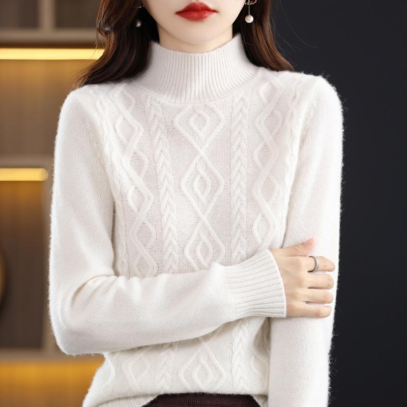 Autumn and winter new lazy wind knitted sweater women's semi-turtleneck sweater loose versatile soft waxy knitted bottoming shirt top