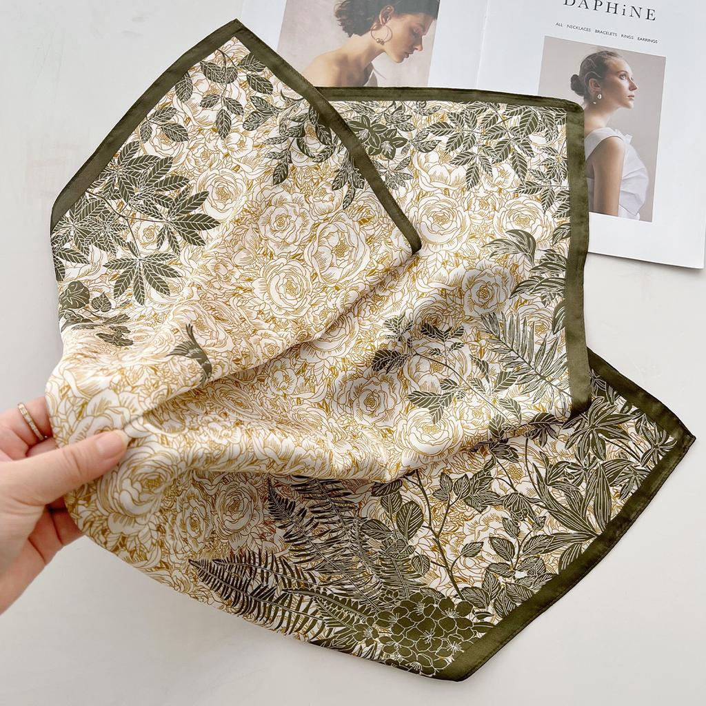 Fashion 70Cm Outer Simulation Silk Square Scarf Korean Thin Plant Flower Silk Scarf Women'S Professional Scarf