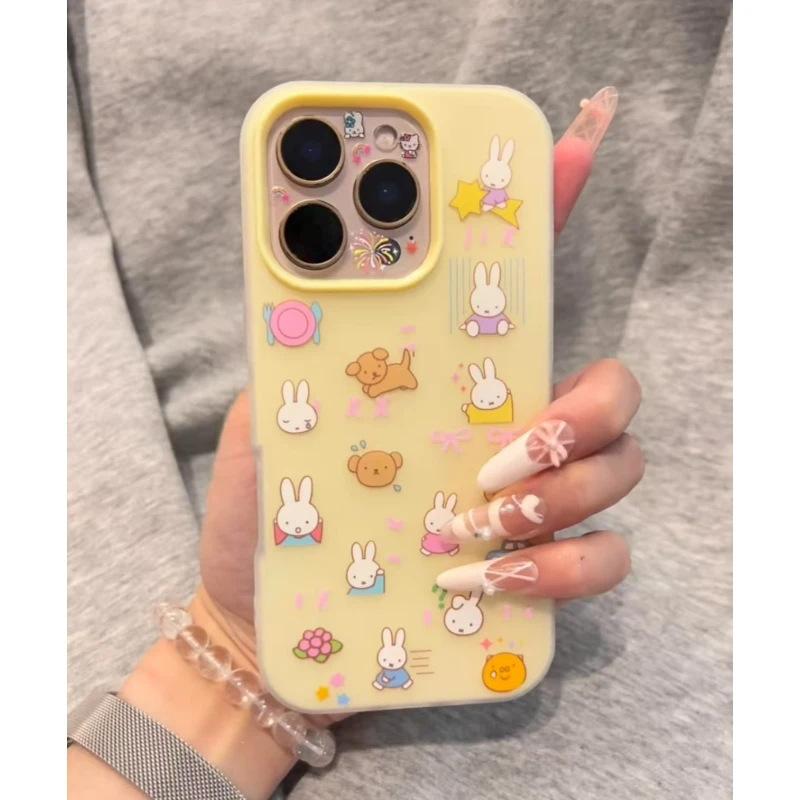 Miffy Rabbit Camellia Suitable for Apple 16/17promax mobile phone case iPhone15 skin matte 13/14 set