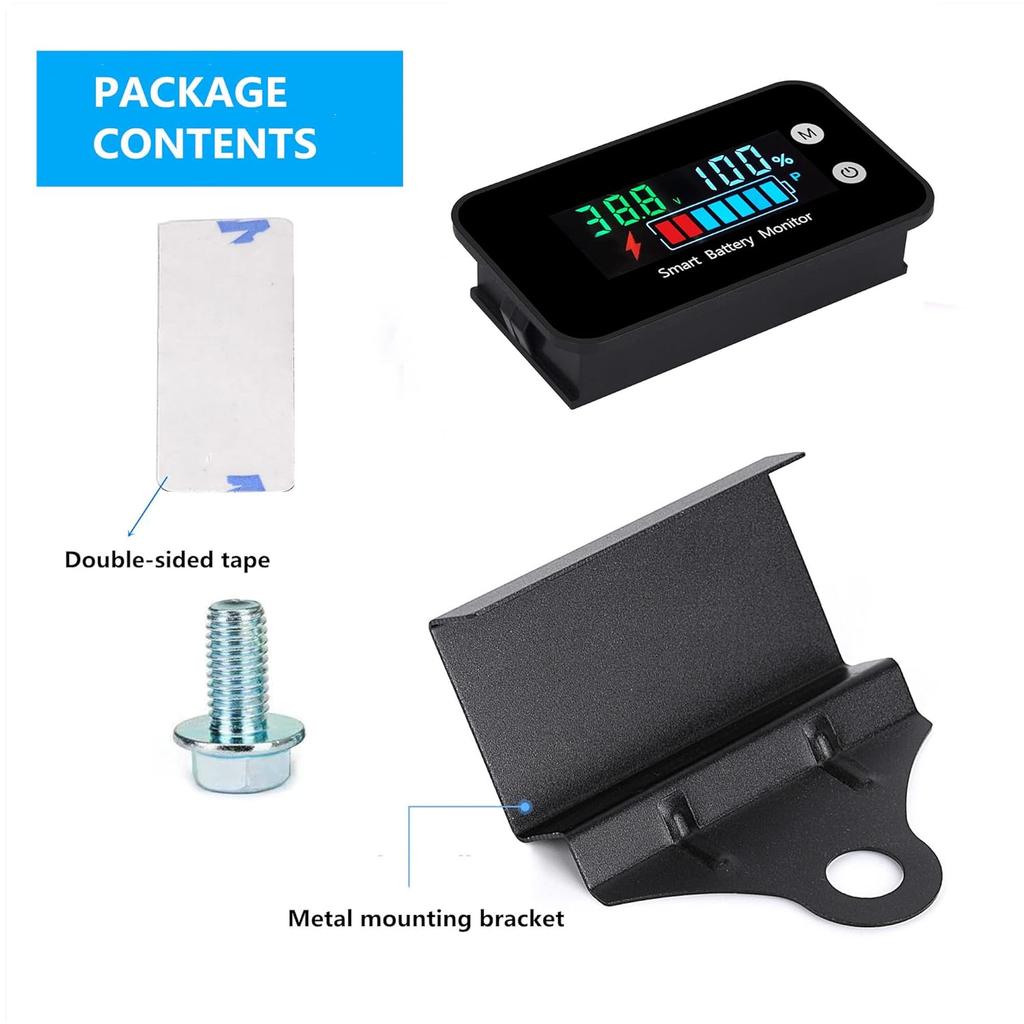 IPX7 Waterproof Battery Monitor With Bracket 7-100V,12V 24V 36V 48V 60V 72V Digital Display Battery Capacity Remaining Capacity Percentage Tester