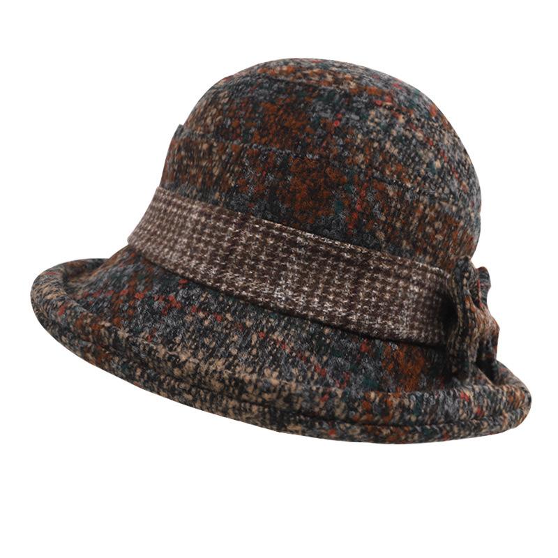 

Мамина шапка женская зимняя теплая бант классическая клетчатая шапка-тазик для женщин среднего возраста шляпа рыбака шляпа бабушки one size оранжевый