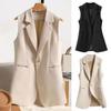Vrouwen Zomer Pak Vest Revers Mouwloos Zakken Ontwerp Enkele Knoop Vest Slim Fit Effen Kleur Werk Kantoor Stijl Vest Jas