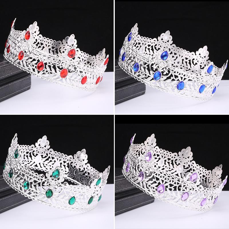 Men's Crown Simple Multi Color Round King Crown Baroque Bride Retro Alloy Hair Crown Headdress