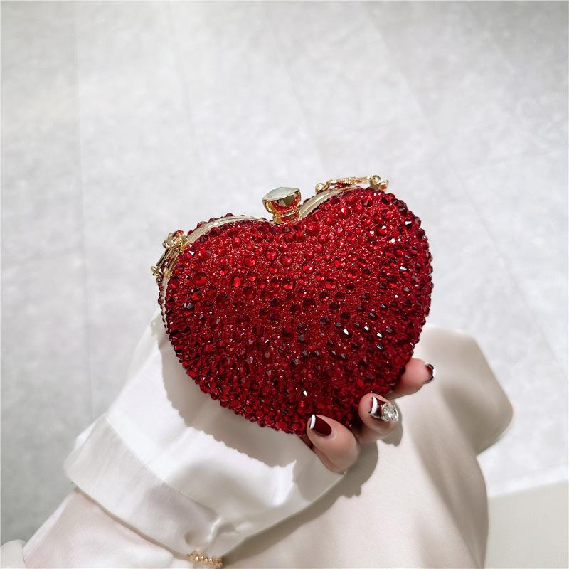 1 Piece Rhinestone Mini Handbags Luxury Diamond Inlay Heart Shape Crystal Clutch Purse Evening Wedding Party Shoulder Bag