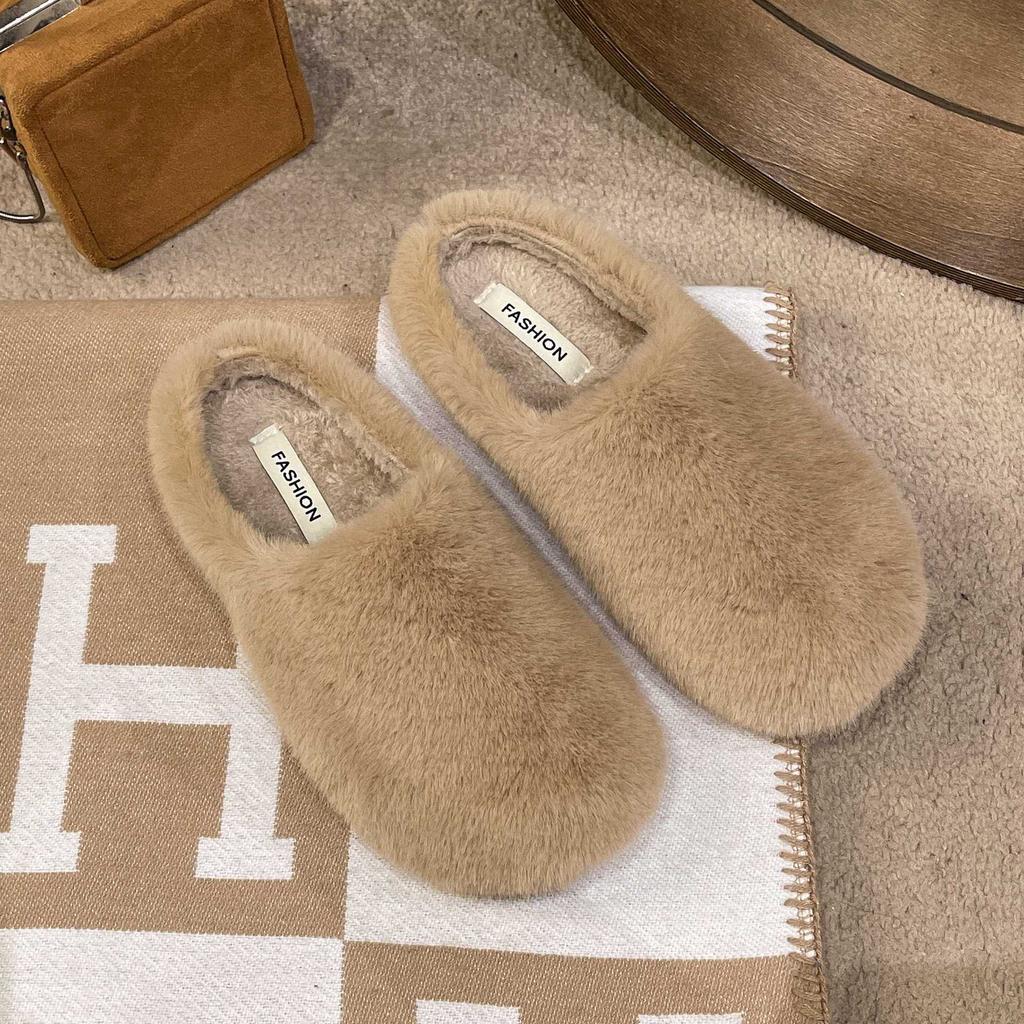 Korean Version of Lamb Wool Slippers Women's 2025 Winter New Outer Wear Flat-bottomed Lazy Velvet Bag Head Half-drag Muller Shoes