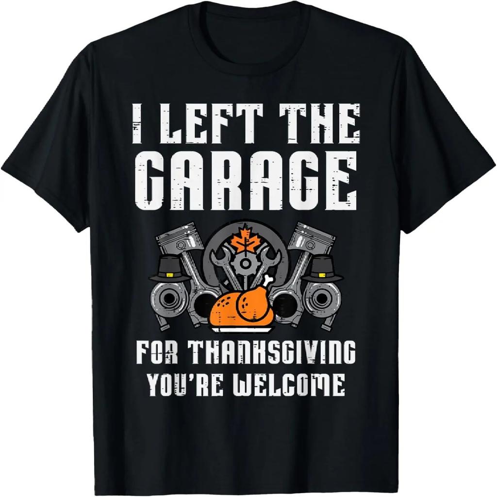 Left Garage Thanksgiving Fall Car Mechanic Dad Men Boys Kids T-Shirt